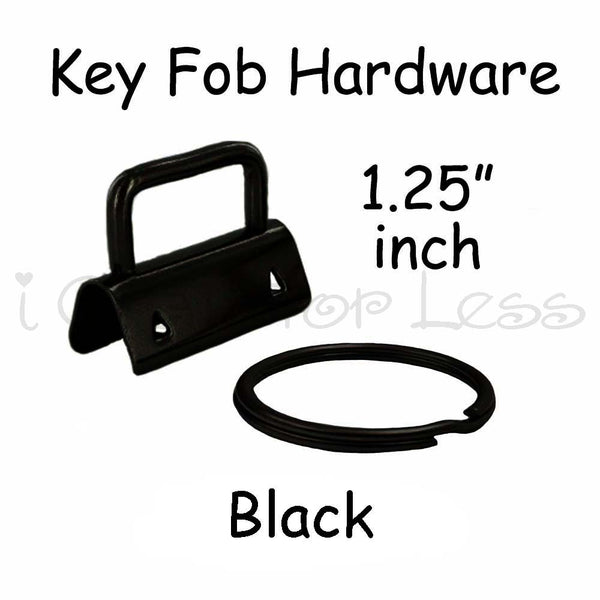 Black Key Fob Hardware with Key Rings Sets - 1 Inch or 1.25 Inch