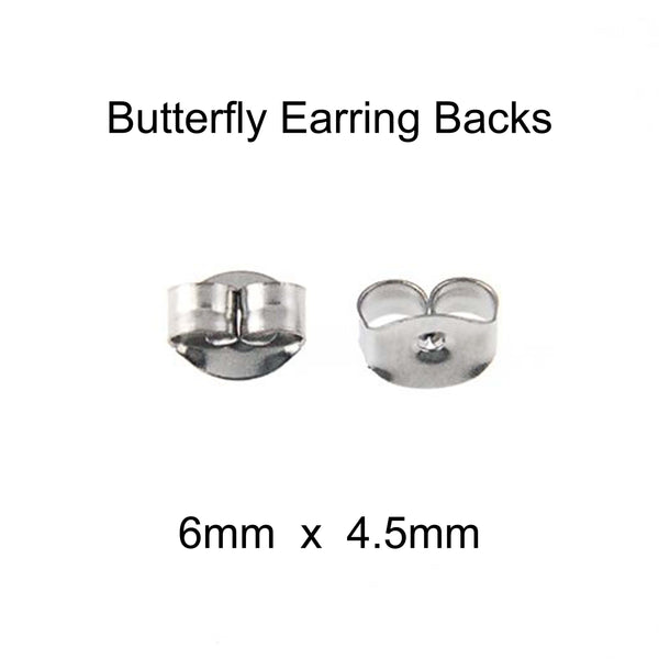 10 mm Silver Earring Posts with Butterfly Backs - Hypoallergenic Surgical 316L Stainless Steel