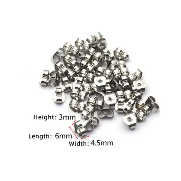 10 mm Silver Earring Posts with Butterfly Backs - Hypoallergenic Surgical 316L Stainless Steel