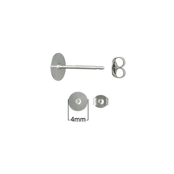 4mm Silver Earring Posts with Butterfly Backs - Hypoallergenic Surgical 316L Stainless Steel