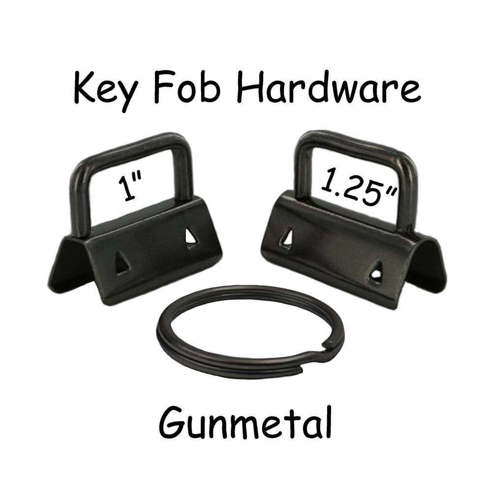 5 - 1.25 Inch Key Fob Hardware w/ Key Rings - Gunmetal for Making